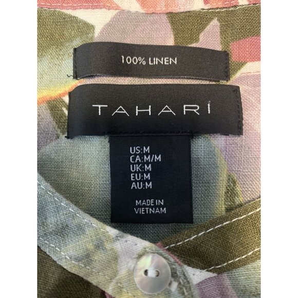 Tahari Floral Linen Sleeveless Coastal Grandma Blouse Size M Lightweight - Picture 4 of 7